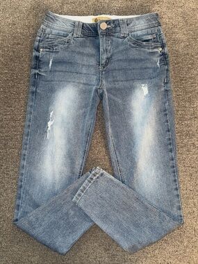 Democracy Medium Wash Blue Skinny Jeans with Light Distressing